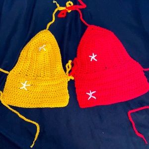 Red/Yellow handmade crochet top
